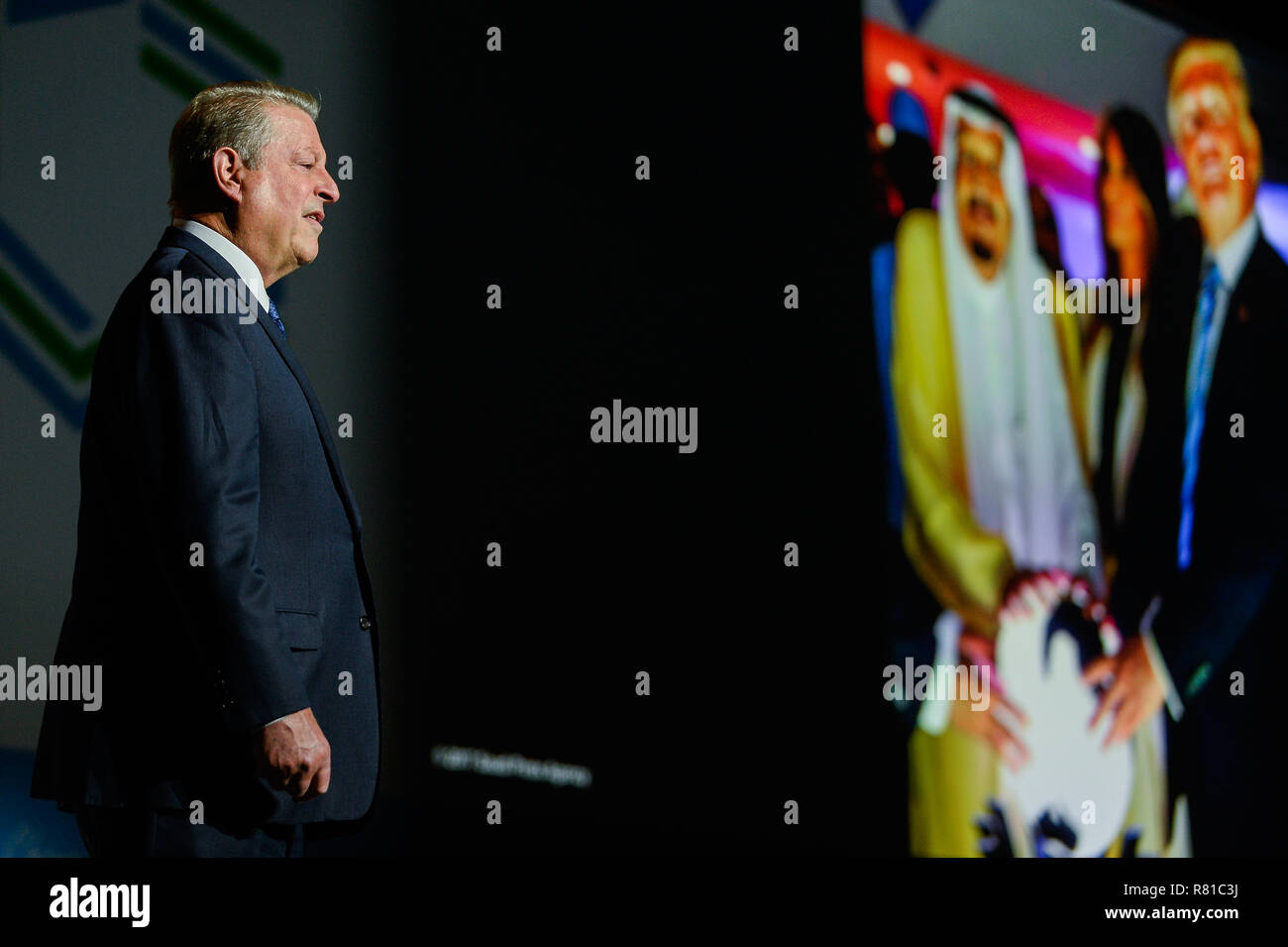 Al Gore, ancien Vice-président des États-Unis et le président de la réalité climatique vu du projet au cours de la crise climatique et ses solutions présentation à la COP24 Conférence des Nations Unies sur les changements climatiques 2018. Banque D'Images