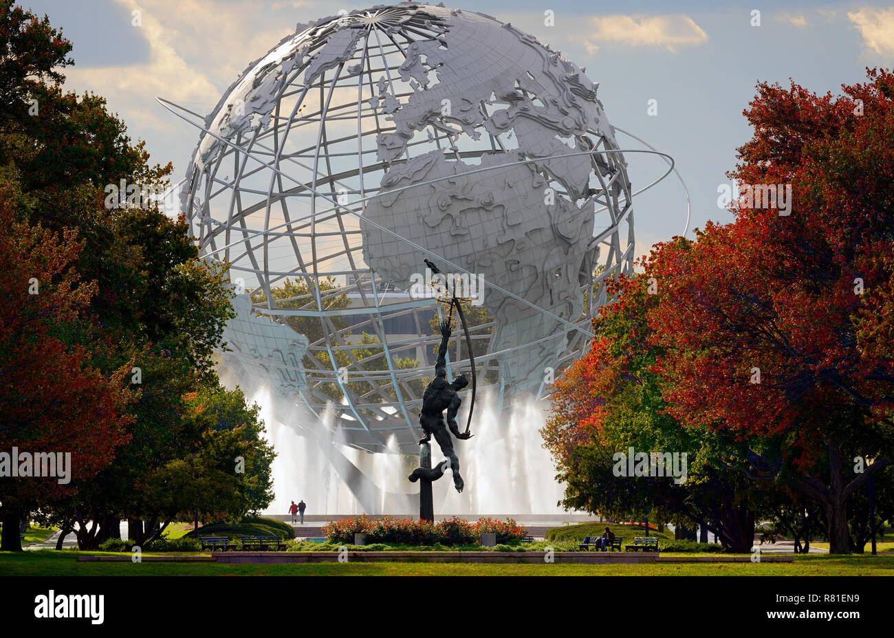 Unisphere globe, du monde, de la terre, dans le Queens, New York, site des mondes juste. US Banque D'Images