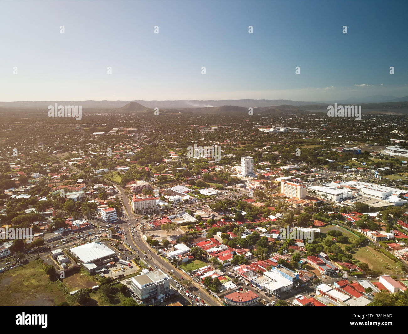 Les rues de la ville de Managua en vue de drones aériens Banque D'Images