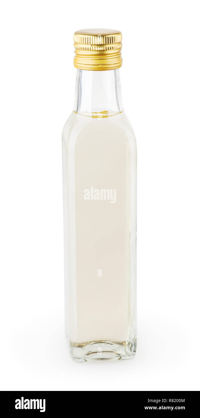 Vinaigre blanc dans le flacon en verre isolé sur fond blanc avec clipping  path Photo Stock - Alamy