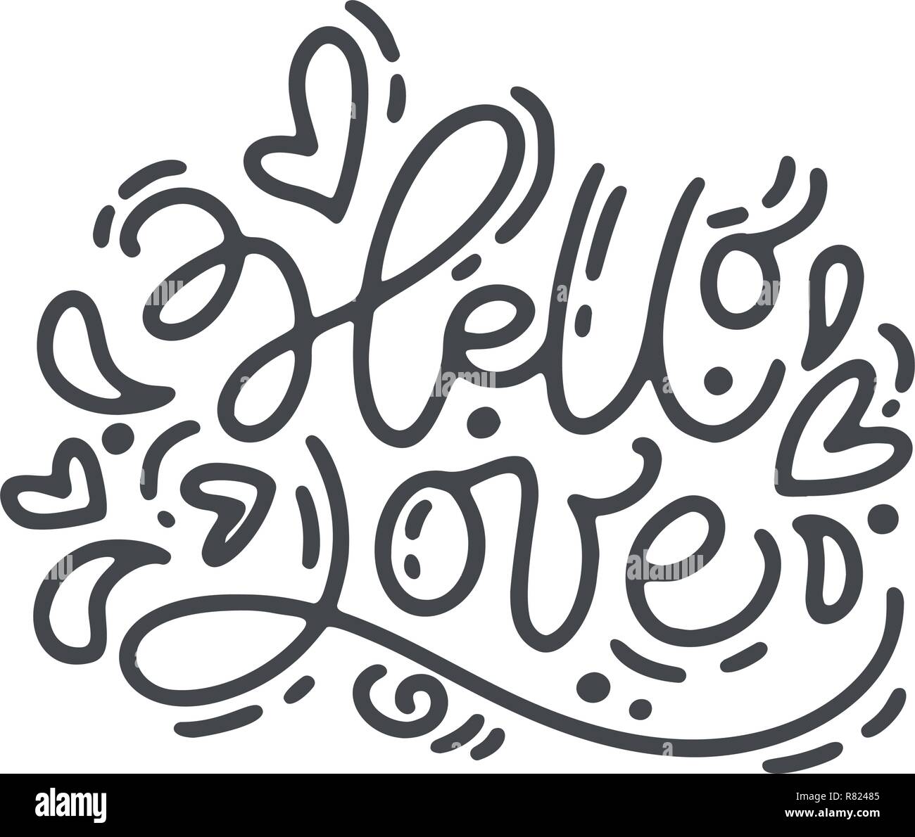 Expression calligraphie monolines vecteur Bonjour Amour. Valentines Day lettrage dessiné à la main. Maison de vacances Design doodle sketch coeur carte de la Saint-Valentin pour décor l'amour. Illustration de Vecteur