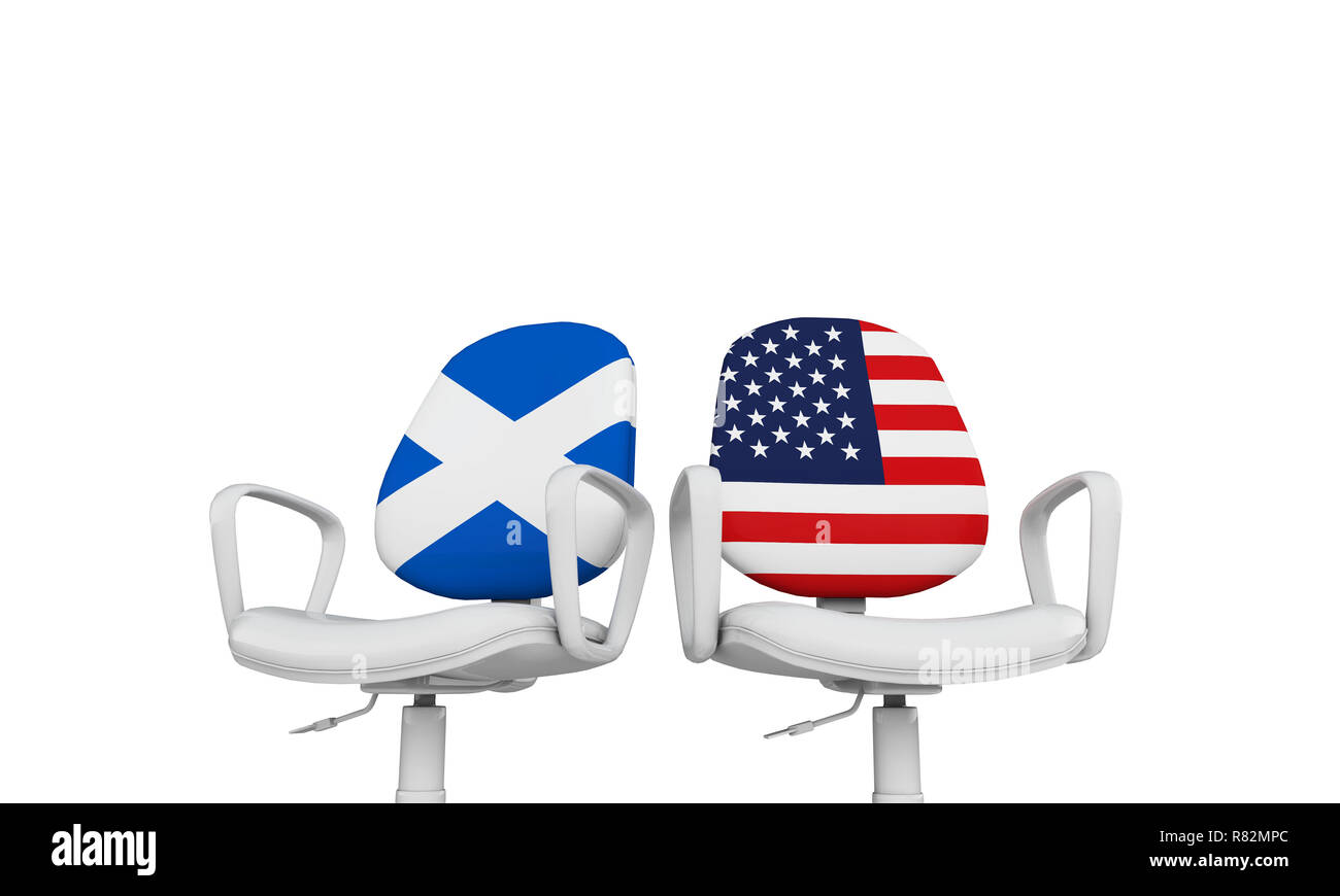 L'Ecosse et l'u des chaises. Relation international concept. Le Rendu 3D Banque D'Images