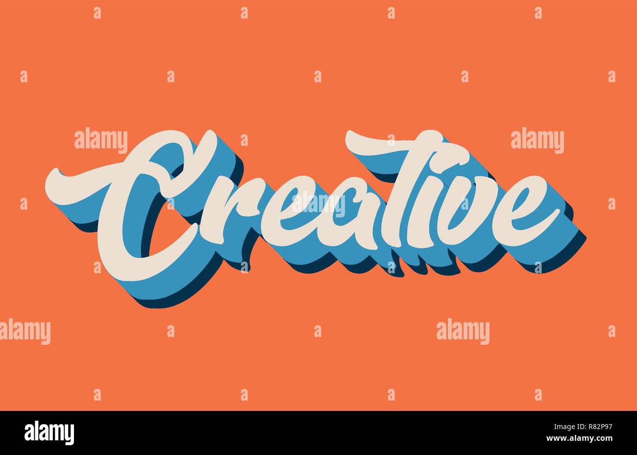 Main créatrice écrit un texte pour typographie design en couleur blanc bleu orange. Peut être utilisé pour un logo, image de marque ou de la carte Illustration de Vecteur