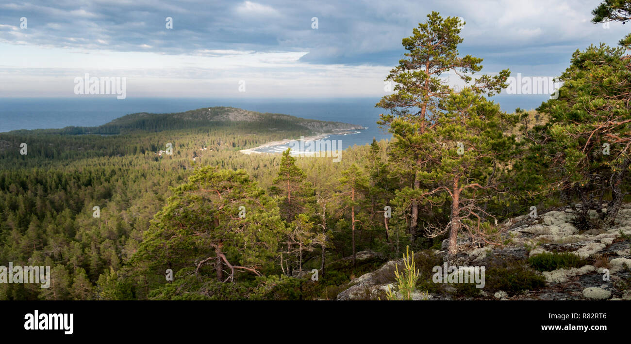 Belle Blue Bay en paysage de montagne avec vue sur la mer, la Suède Banque D'Images