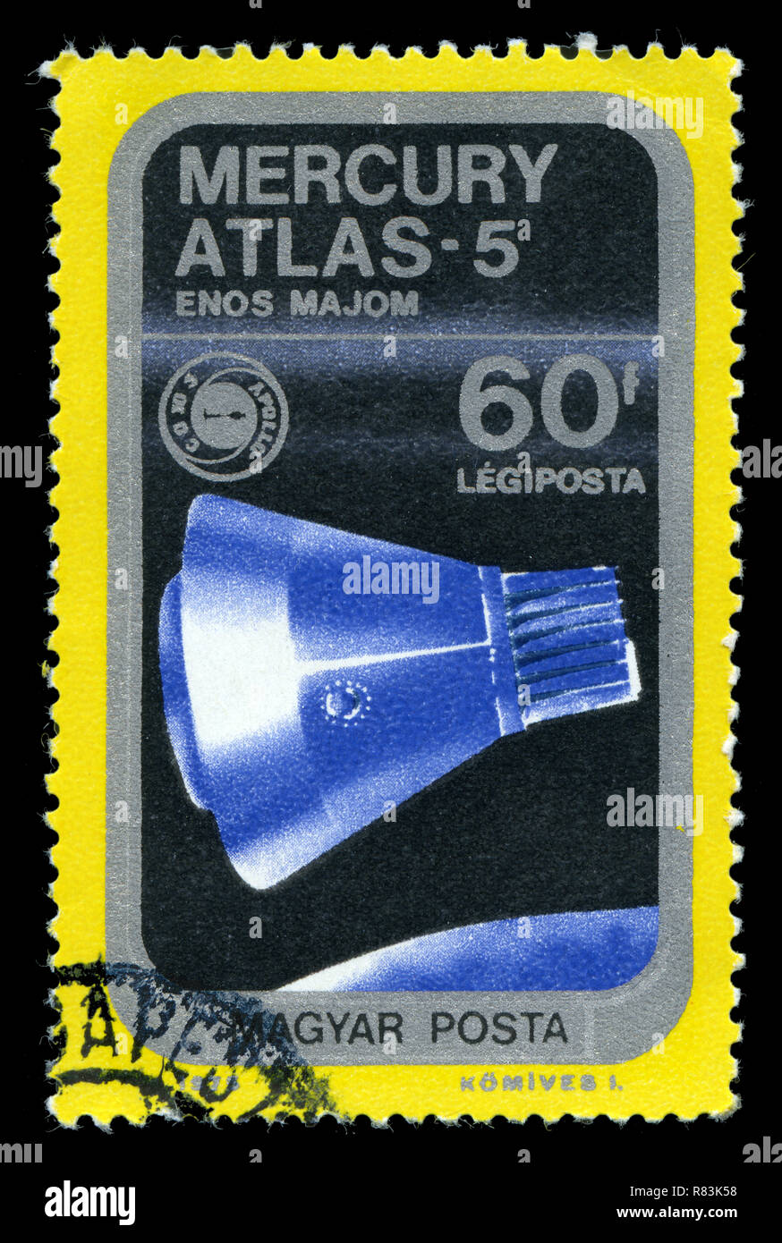 Timbre-poste de la Hongrie dans l'Airpost. Les satellites et Apollo Soyuz série émise en 1975 l'Emblème Banque D'Images