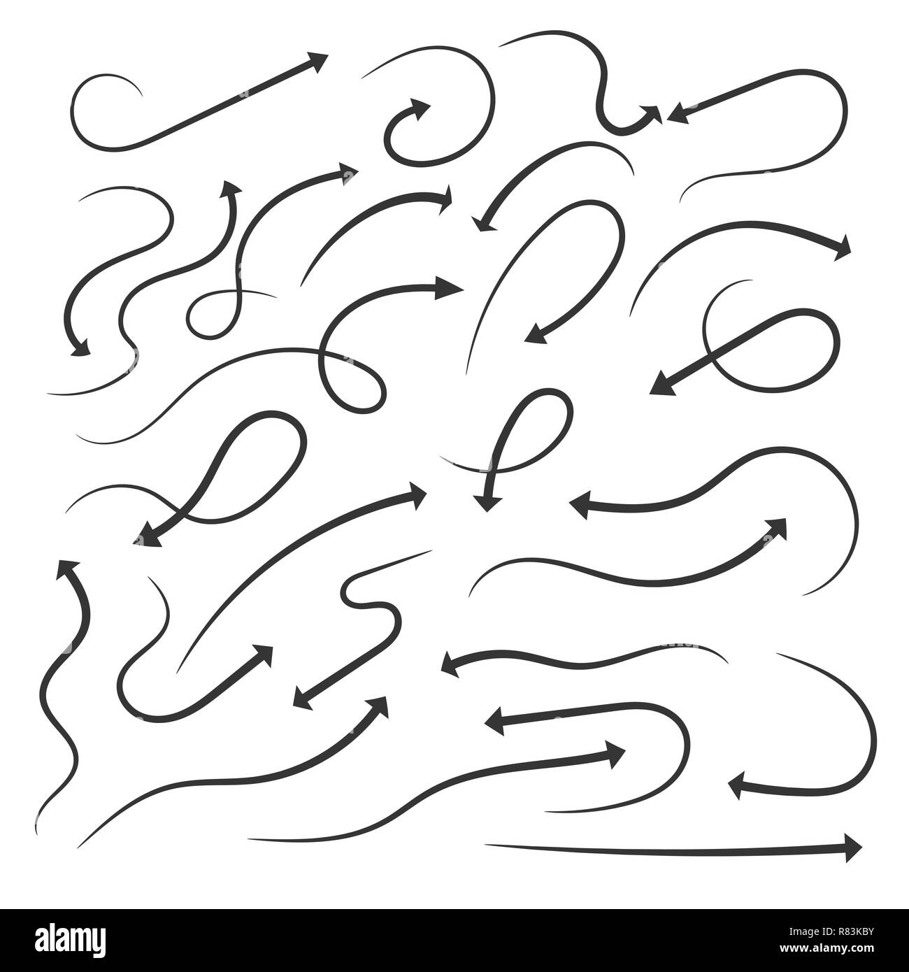 Ensemble de flèches tirées à la main. Vector illustration. Croquis de grunge isolés flèches Illustration de Vecteur