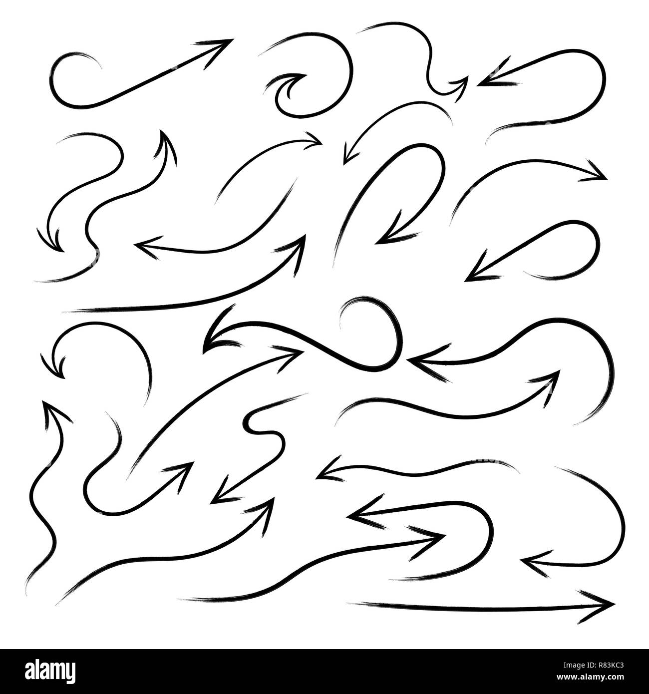 Ensemble de flèches tirées à la main. Vector illustration. Croquis de grunge isolés flèches Illustration de Vecteur