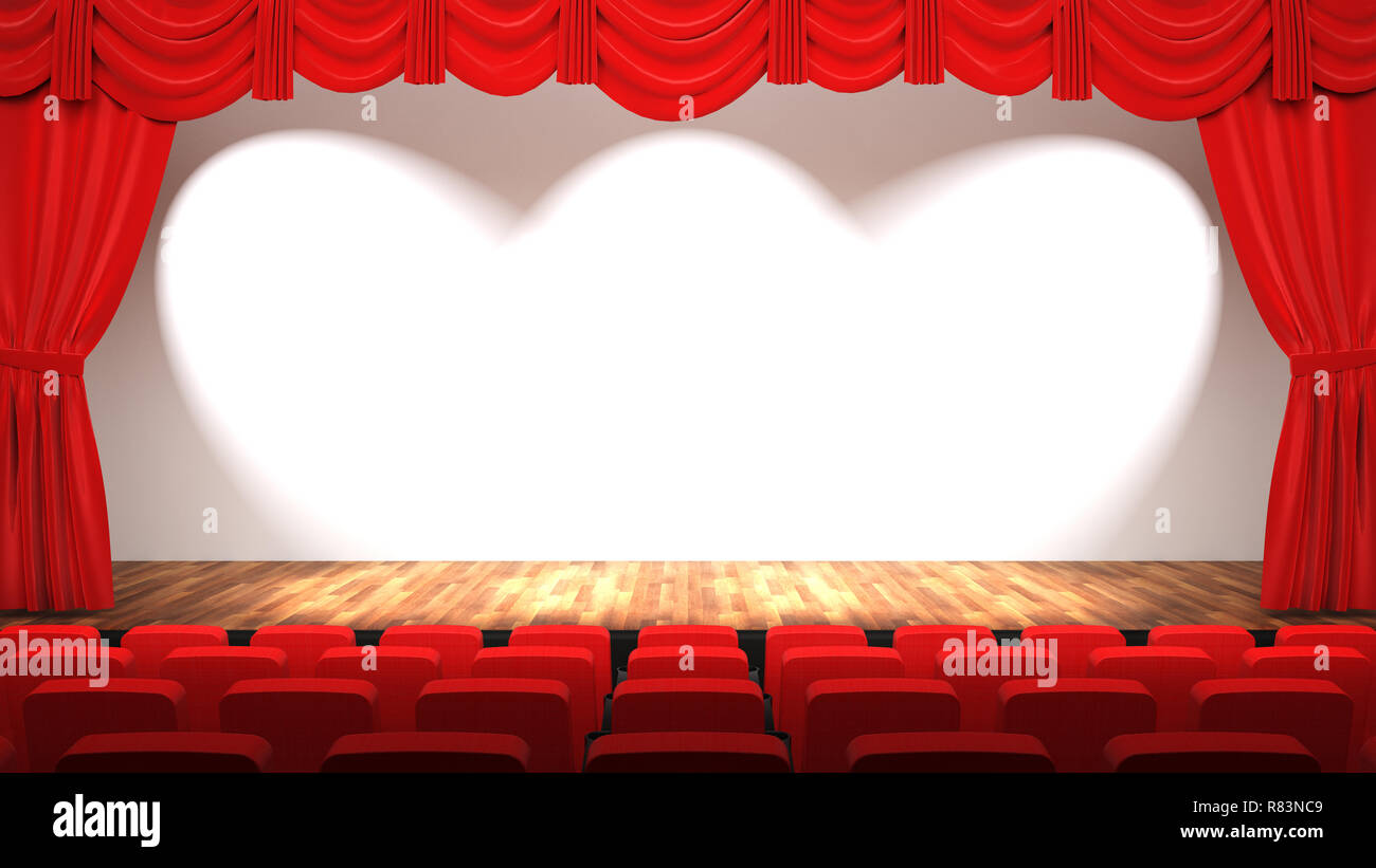 Salle De Theatre Avec Une Scene Vide Rideau Rouge Et Des Sieges Rendu 3d Photo Stock Alamy