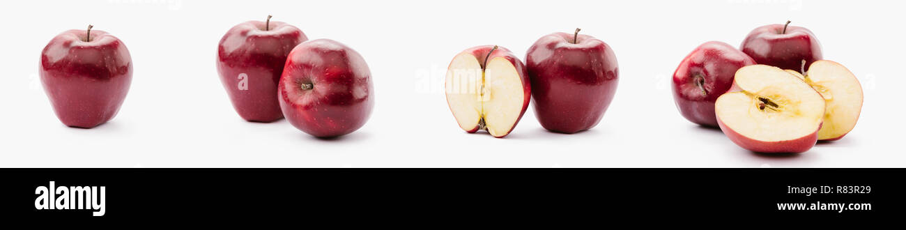 Collage d'ensemble et réduit de moitié les pommes Red Delicious sur fond blanc Banque D'Images