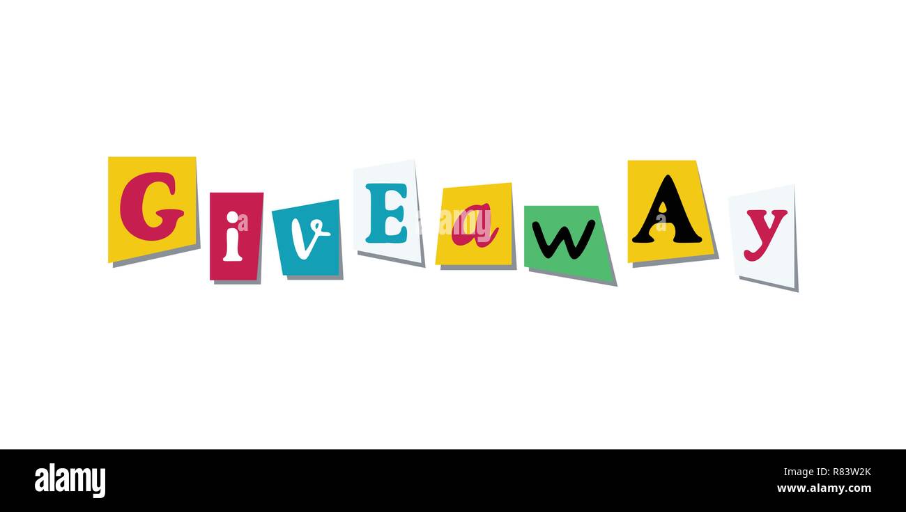 Carte Bannière Giveaway avec couleurs des lettres de journal ou magazine. Un design coloré pour la concurrence des médias sociaux Illustration de Vecteur