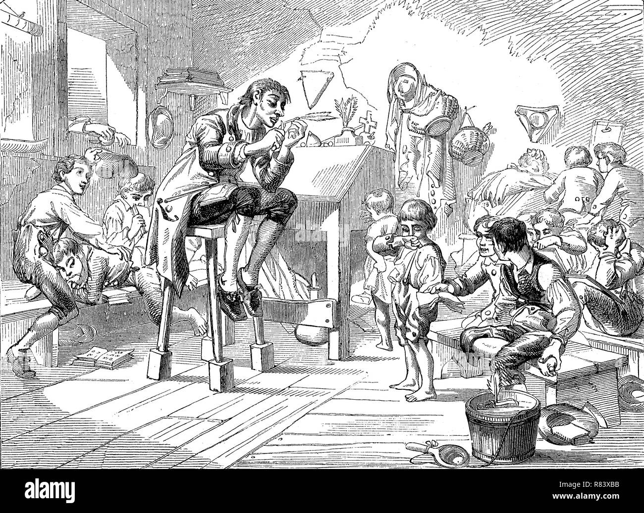 L'amélioration de la reproduction numérique, le Colonel Ichabod Crane Bennett, 1787-1857, dans son école, Ichabod Crane Bennett pour l'école, d'un tirage original de l'année 1855 Banque D'Images