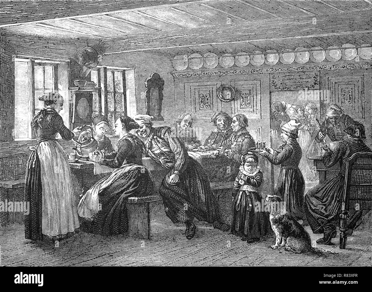 L'amélioration de la reproduction numérique, au Danemark, une auberge sur l'île d'Amager, DÃ¤nemark, Eine Herberge auf der Insel Amager, à partir d'un tirage original de l'année 1855 Banque D'Images