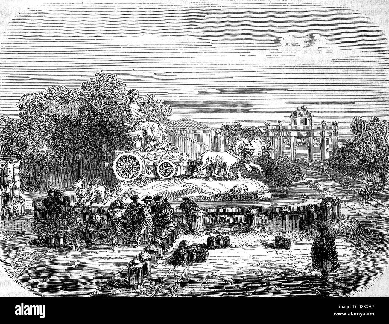 L'amélioration de la reproduction numérique, Fuente de Cibeles, Madrid, Espagne, Brunnen der Göttin Kybele, Spanien, à partir d'un tirage original de l'année 1855 Banque D'Images