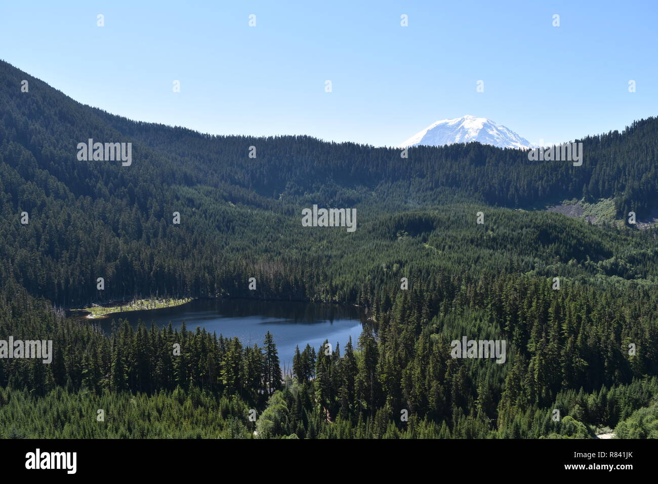 Vue panoramique sur la montagne et trail vues des deux Bearhead Trail et le granit des lacs dans le nord-ouest du Pacifique. Mt de l'État de Washington. Rainer prend l'arrière-plan. Banque D'Images