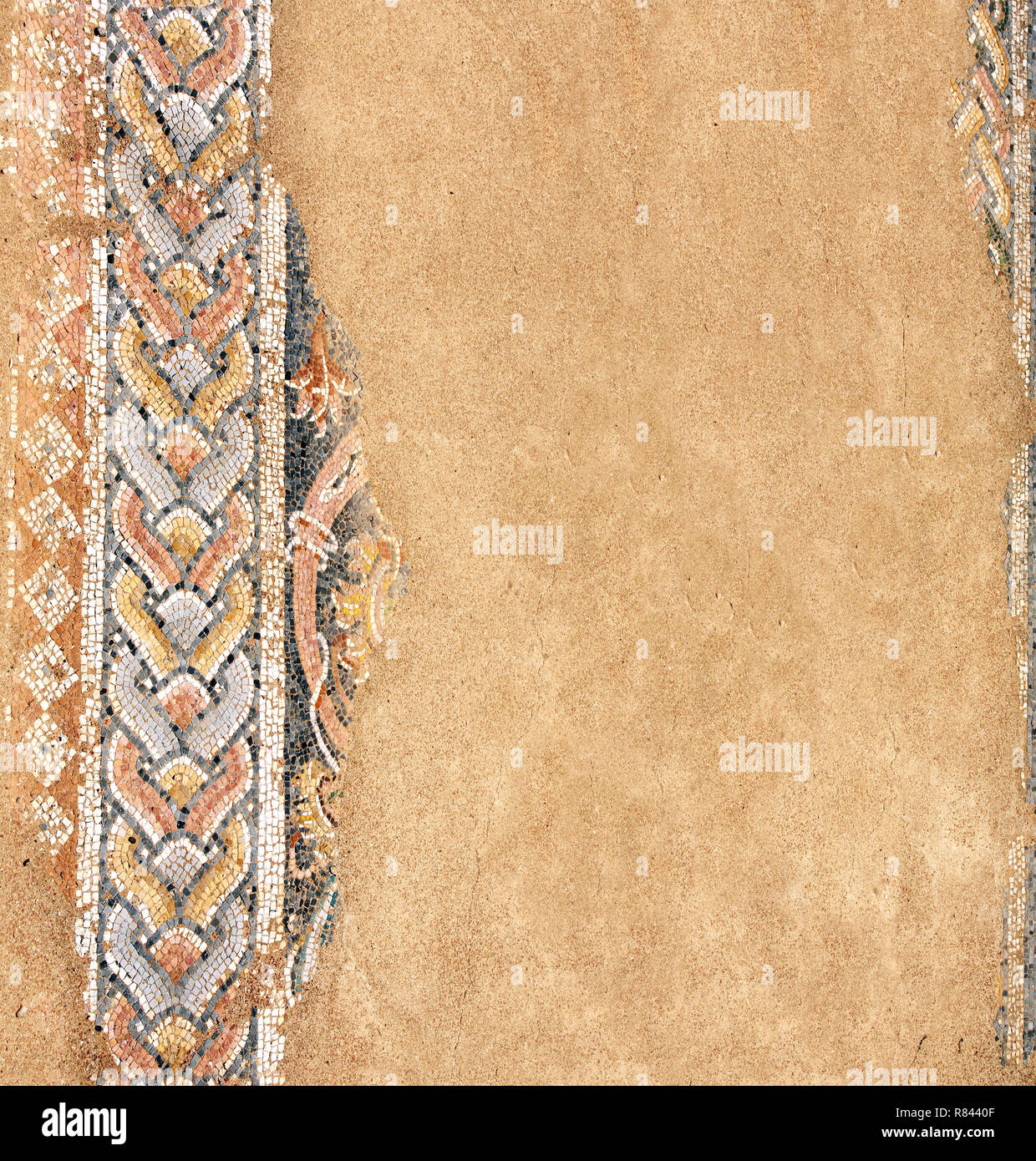 Mosaïque sur le plancher dans les bains, Dion, Grèce Banque D'Images