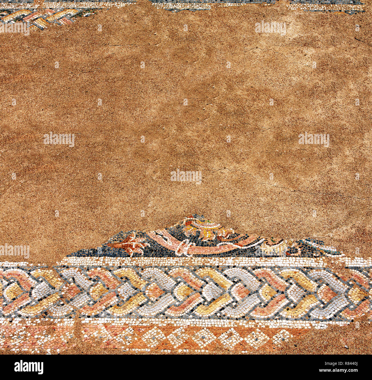 Mosaïque sur le plancher dans les bains, Dion, Grèce Banque D'Images