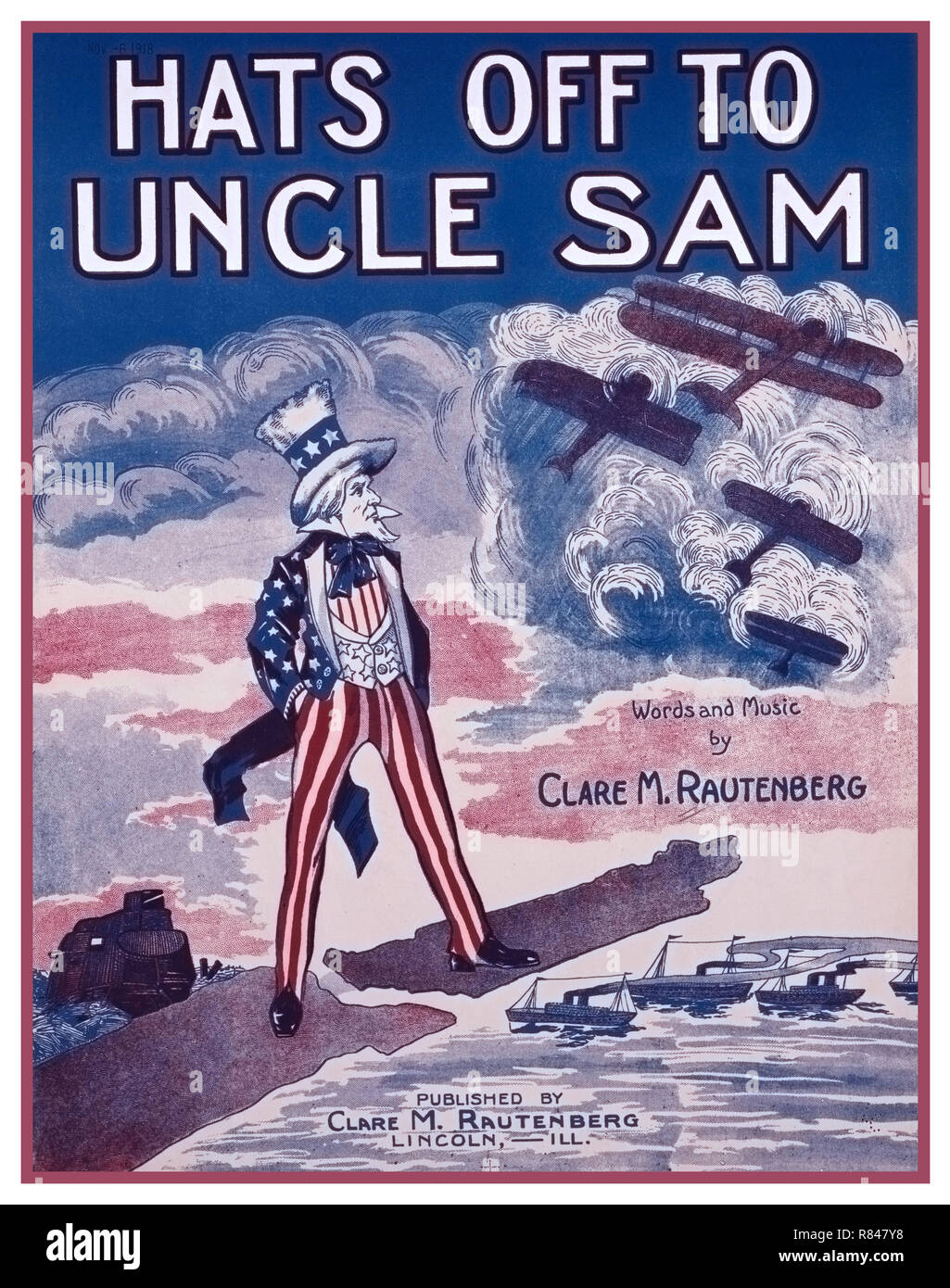 Vintage WW1 Patriotic American Sheet Music Couverture 'Chapeau de l'Oncle Sam' par Clare Rautenberg World War 1 1914-1918 -- Chansons et musique pour voix et piano 1918 monographique Banque D'Images