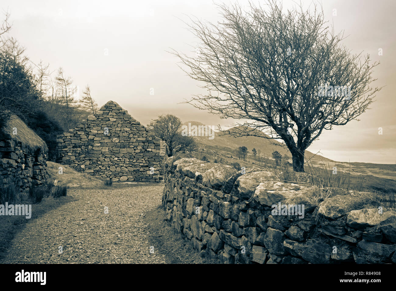 L'Irlande, le Connemara Heritage Centre, prefamine restauré cottage de Dan O'Hara qui a été forcé d'émigrer dans les années 1840 quand il a été expulsé de son hom Banque D'Images