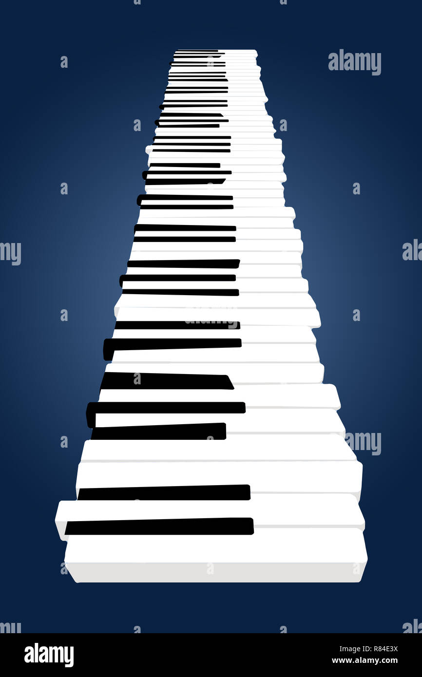 Un clavier de piano fait léviter au-dessus d'une surface dans cette image. C'est une illustration. Banque D'Images