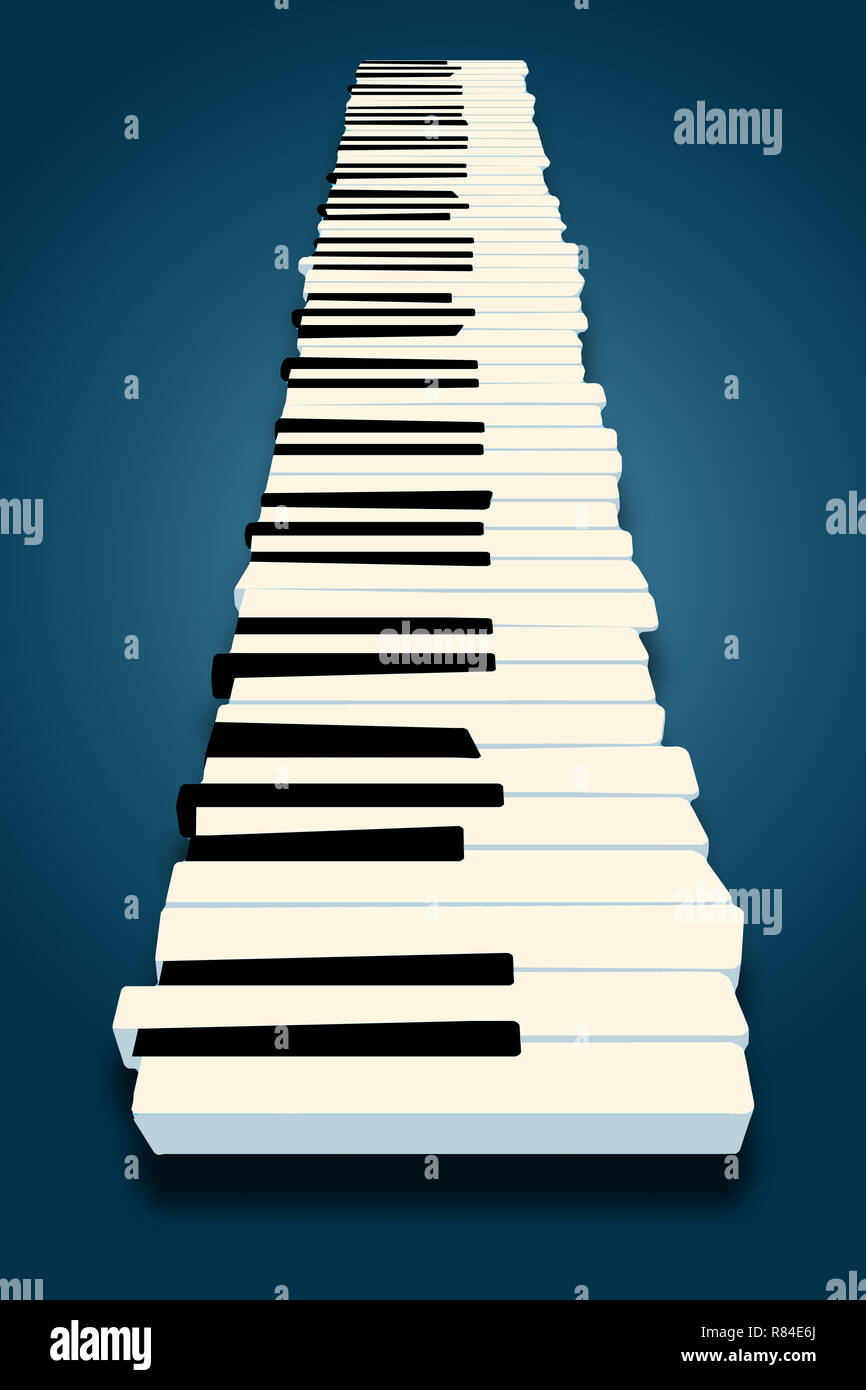 Un clavier de piano fait léviter au-dessus d'une surface dans cette image. C'est une illustration. Banque D'Images