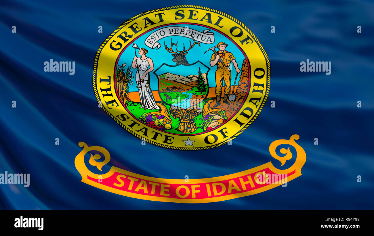 Drapeau d'état de l'Idaho. Waving Flag de Idaho State, United States of America. Banque D'Images