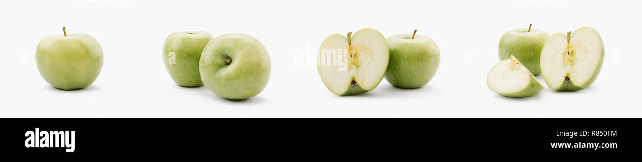 Collage d'ensemble et couper la pomme verte sur fond blanc Banque D'Images