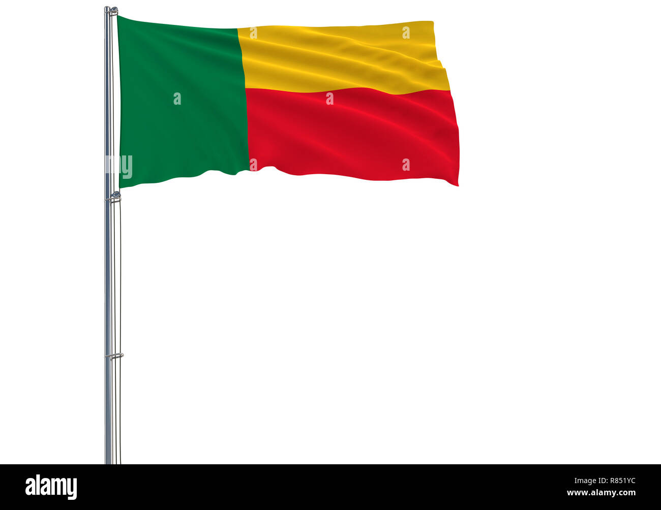 Drapeau du Bénin à isoler un mât voltigeant dans le vent sur un fond blanc, 3D Rendering Banque D'Images