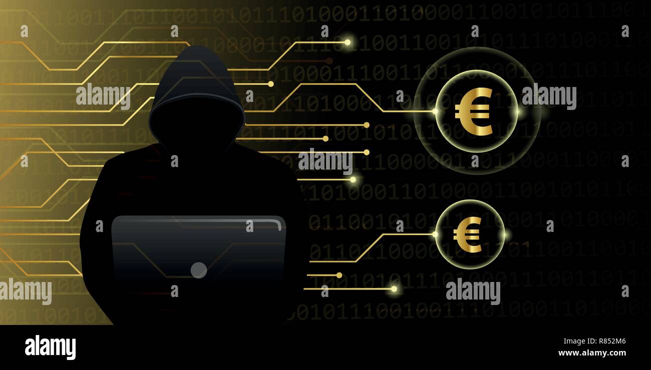 Hacker voler euros cybercriminalité illustration vecteur EPS10 Illustration de Vecteur