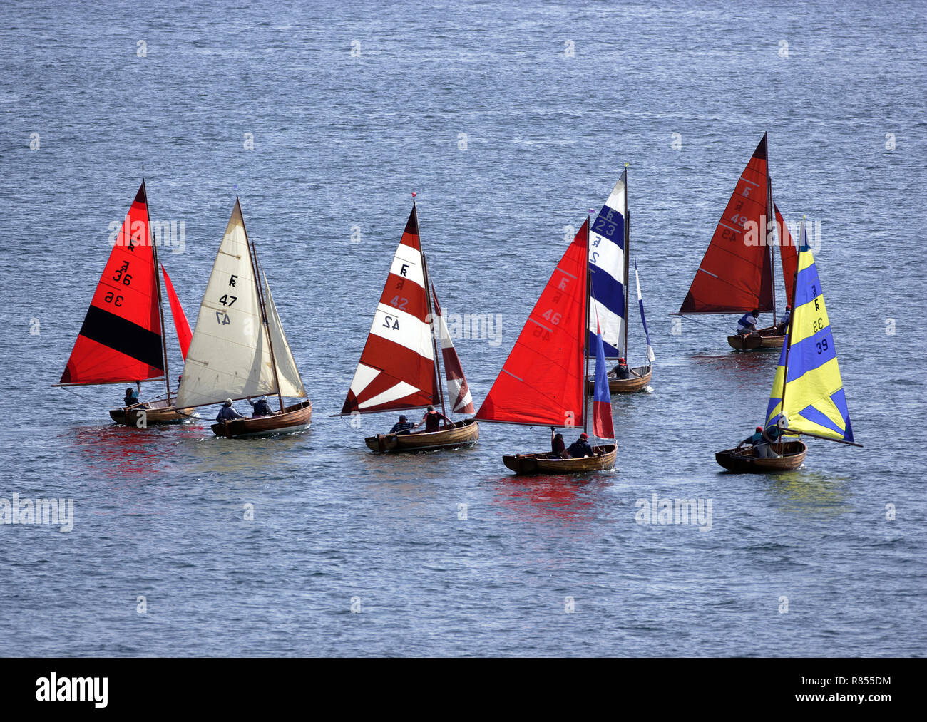 Dans la course de bateaux de l'estuaire du fleuve Fowey Fowey au cours de la Régate Yacht, Newquay, Cornwall, UK. Banque D'Images