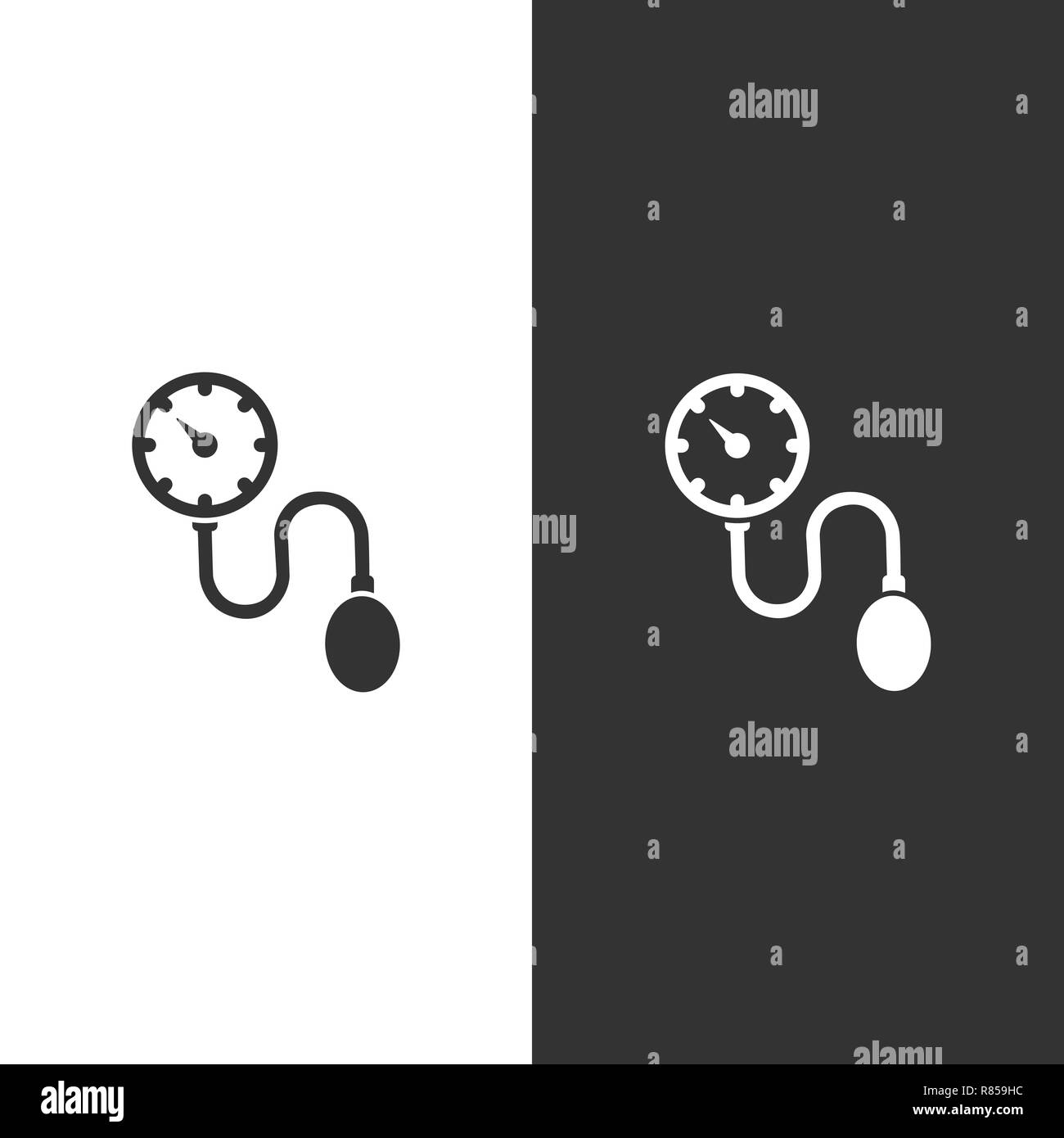 Tonomètre médical icône sur fond noir et blanc. Contrôle de la pression artérielle. Vector illustration Illustration de Vecteur