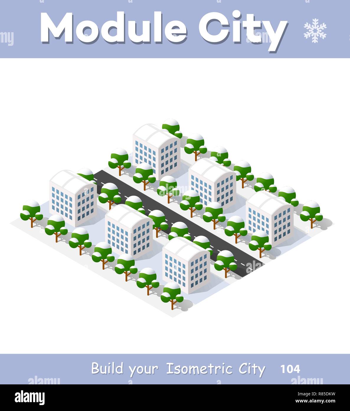Noël Nouvel An maison en 3d dans la forêt d'hiver. Ville isométrique des capacités dans la région du paysage. Quartier urbain en trois dimensions avec des rues un Illustration de Vecteur