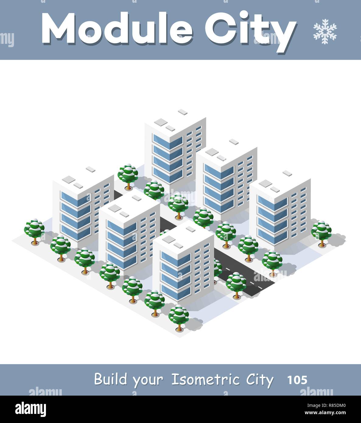 Noël Nouvel An maison en 3d dans la forêt d'hiver. Ville isométrique des capacités dans la région du paysage. Quartier urbain en trois dimensions avec des rues un Illustration de Vecteur