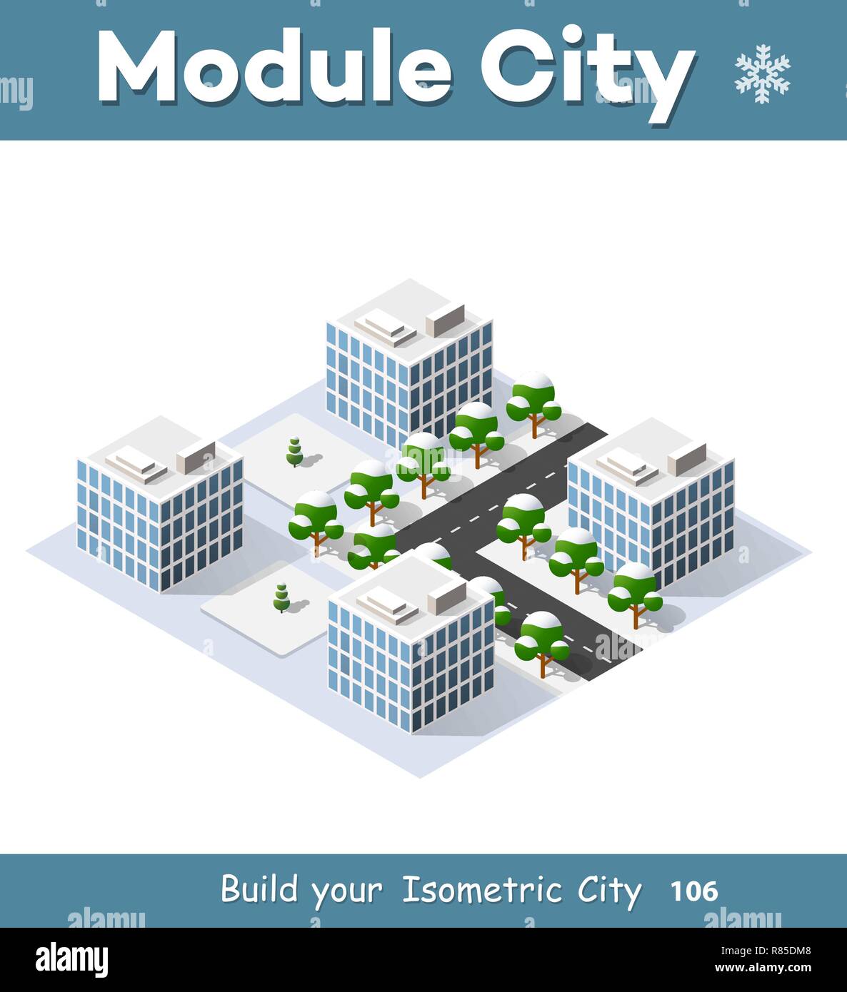Noël Nouvel An maison en 3d dans la forêt d'hiver. Ville isométrique des capacités dans la région du paysage. Quartier urbain en trois dimensions avec des rues un Illustration de Vecteur