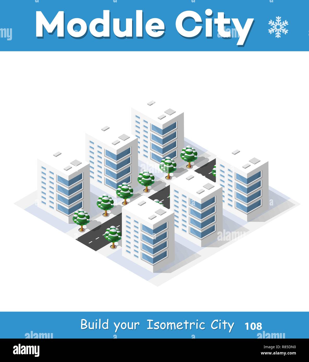 Noël Nouvel An maison en 3d dans la forêt d'hiver. Ville isométrique des capacités dans la région du paysage. Quartier urbain en trois dimensions avec des rues un Illustration de Vecteur