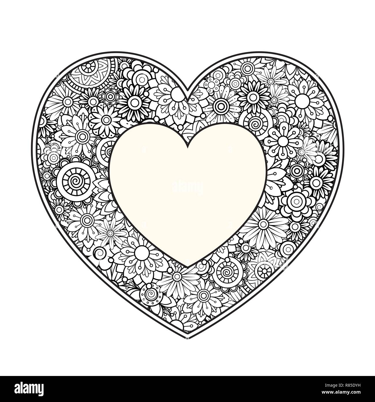 Coeur avec motif floral. Valentines Day coloring page adultes. Vector illustration Illustration de Vecteur