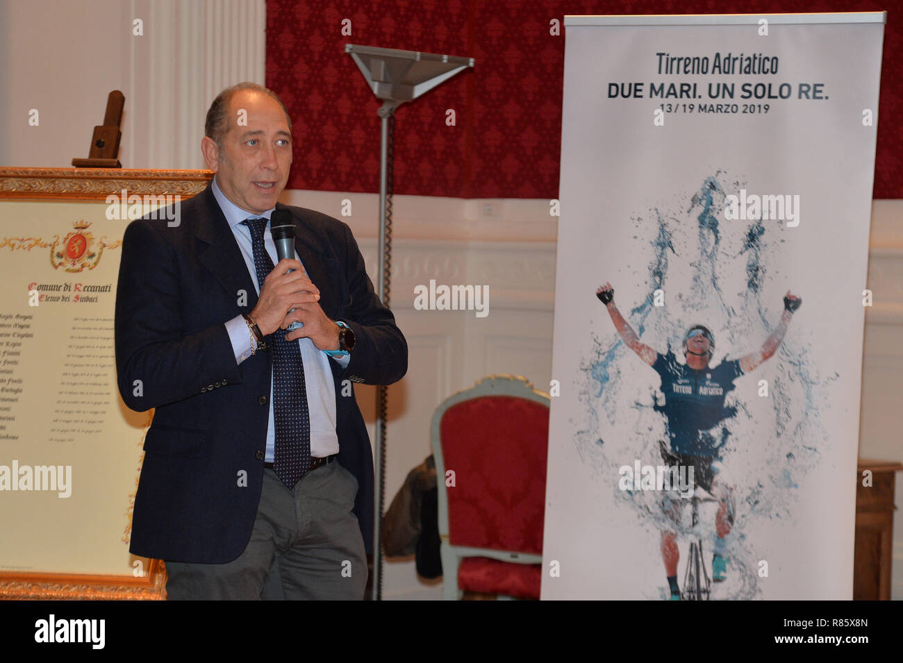 Foto Simone Fanini/LaPresse 13 Dicembre 2018 Recanati (MC) ItaliaSport - Ciclismo Presentazione Tirreno Adriatica 2018/2019 Nella foto : STEFANO ALLOCCHIO dirigente sportivo Banque D'Images