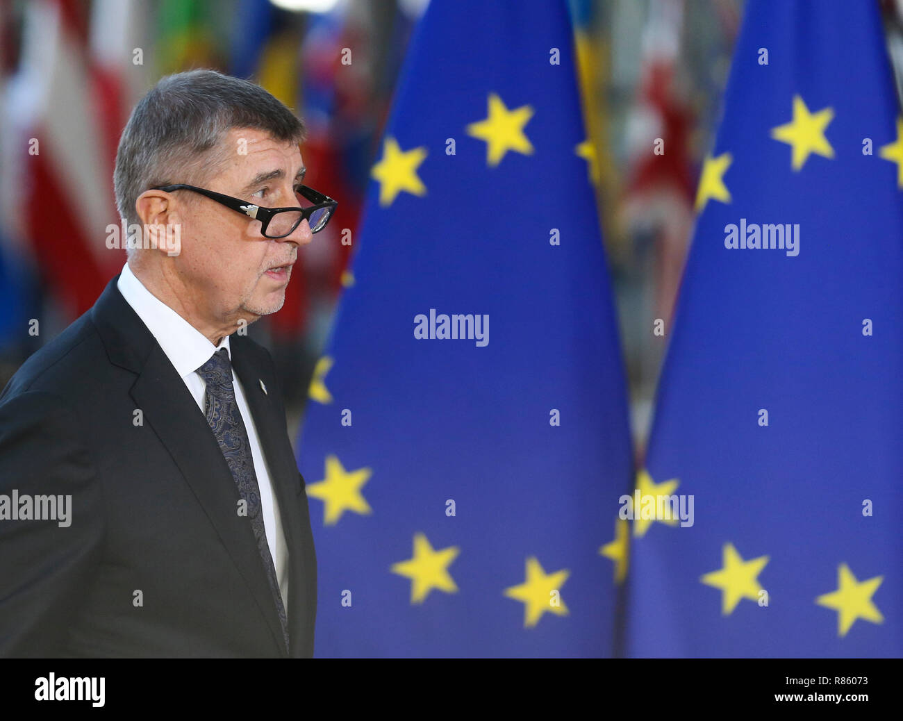 Bruxelles, Belgique. 13 Décembre, 2018. Le premier ministre tchèque Andrej Babis arrive à un sommet à Bruxelles, Belgique, le 13 décembre 2018. Credit : Ye Pingfan/Xinhua/Alamy Live News Banque D'Images