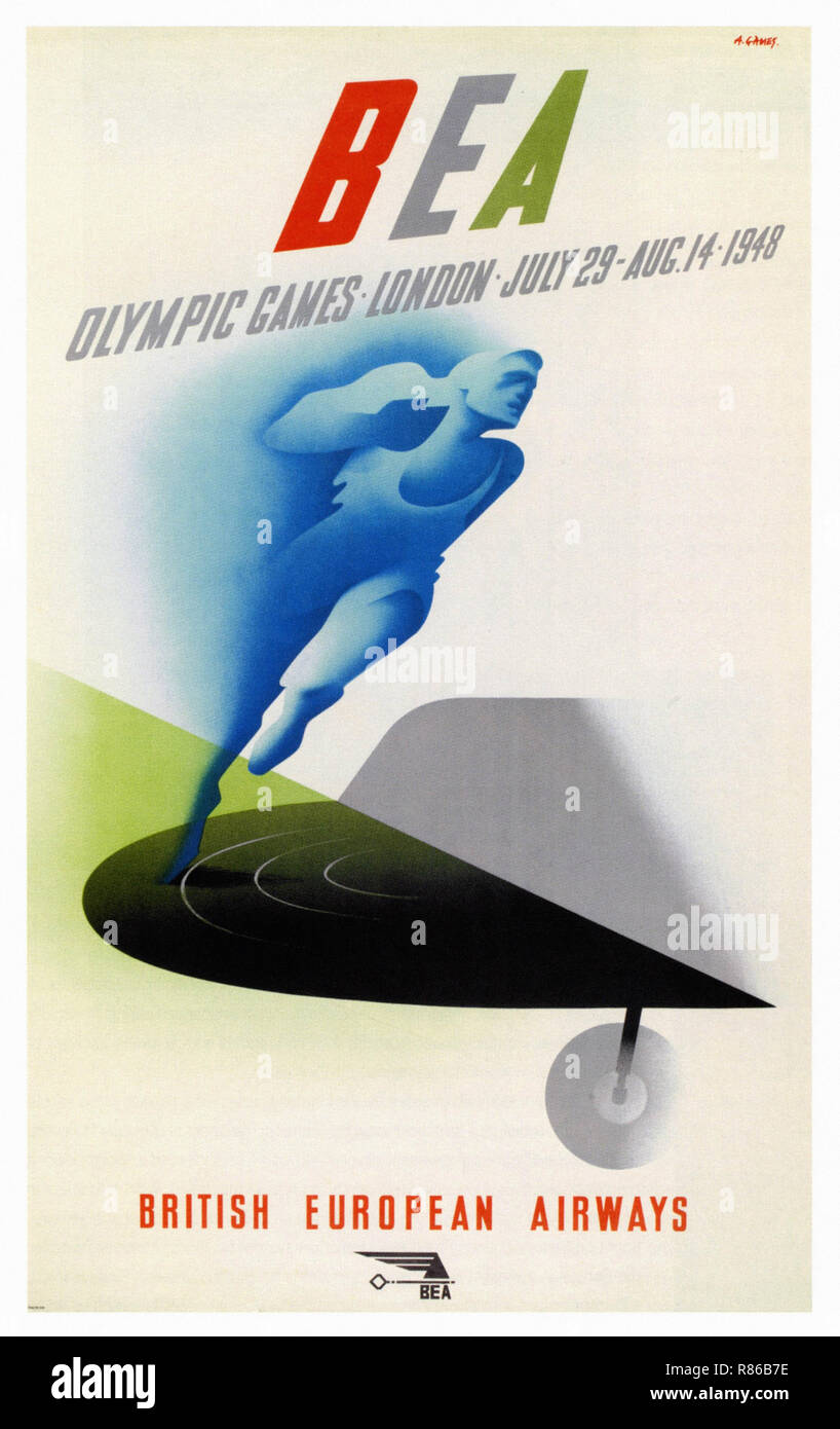 Aux Jeux Olympiques de Londres 1948 BEA - Affiche publicitaire ancienne Banque D'Images