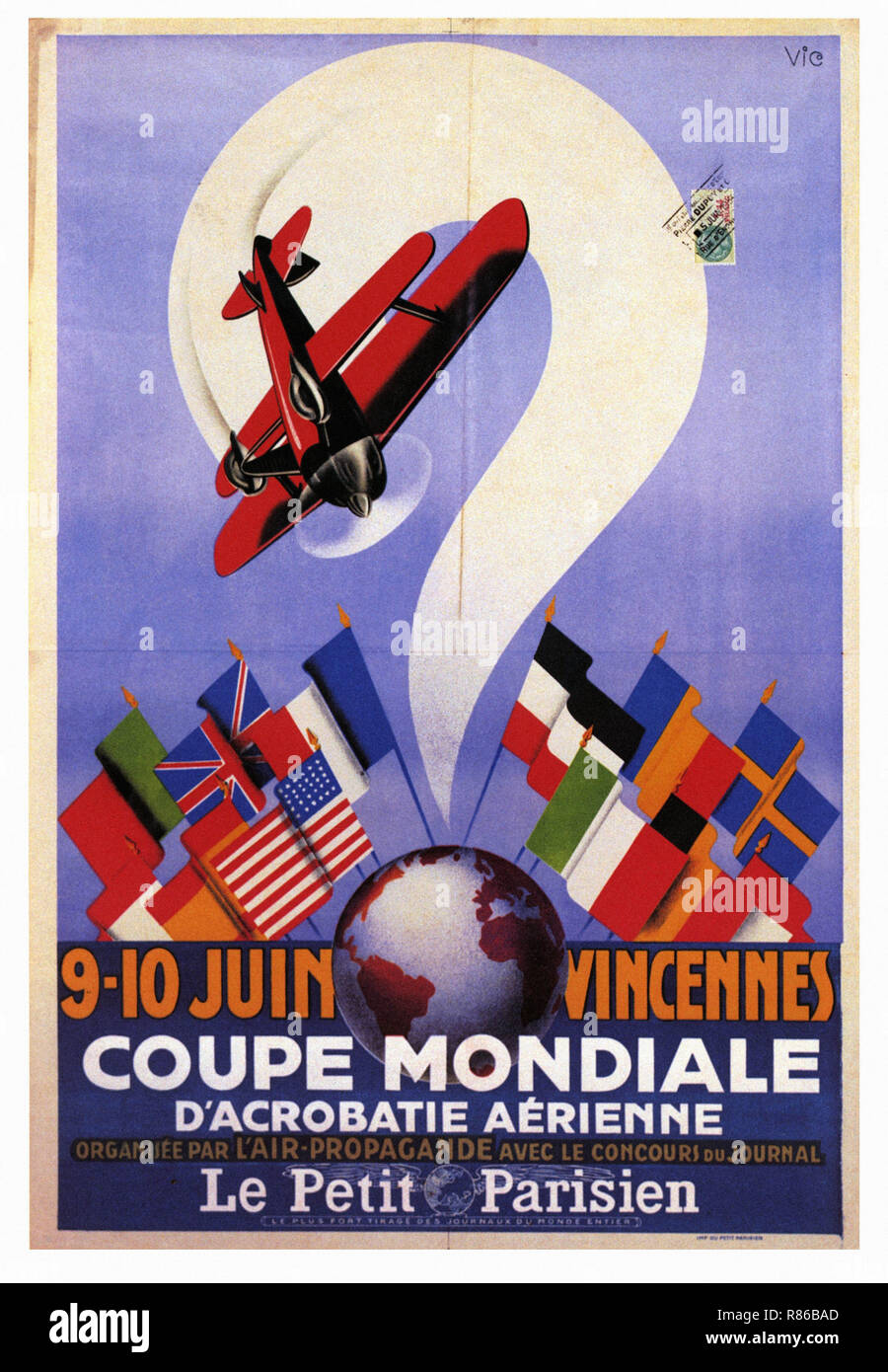 Coupé Mondiale d'acrobatie aerienne Vincennes 1934 - Affiche publicitaire ancienne Banque D'Images