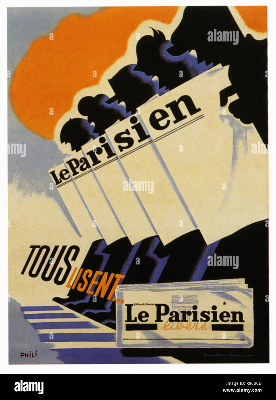 Tout le monde lit Le Parisien - Affiche publicitaire ancienne Photo Stock -  Alamy
