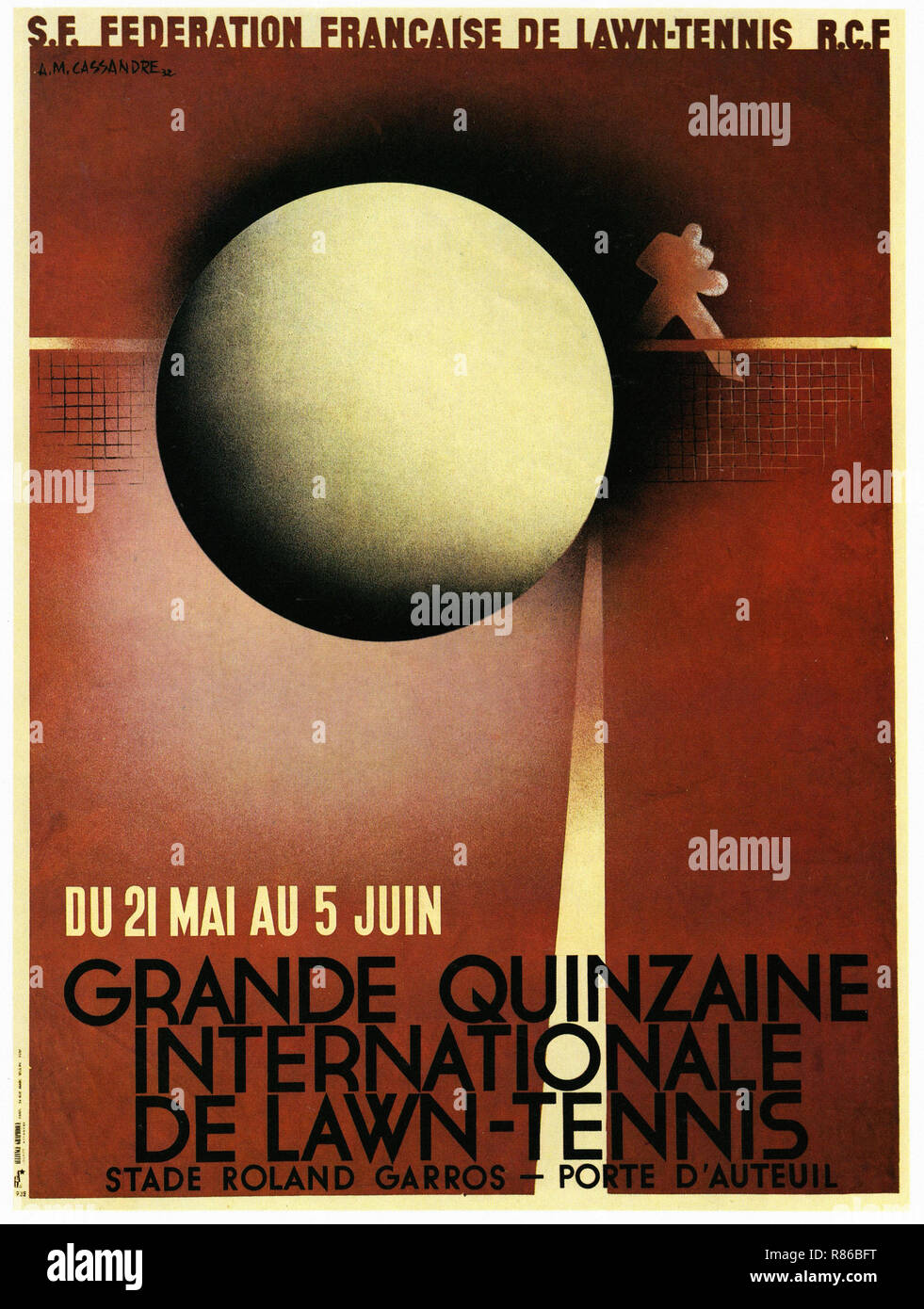Lawn Tennis Roland Garros - Affiche publicitaire ancienne Banque D'Images