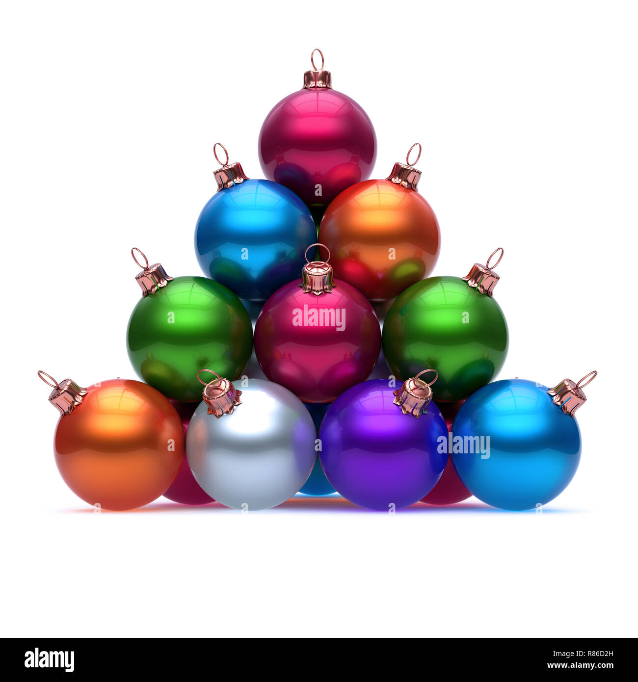 Pyramide de boules de Noël argent coloré rouge bleu orange violet vert. La  veille du nouvel an noël décoration groupe multicolor. Joyeux Noël carte de  souhaits Photo Stock - Alamy