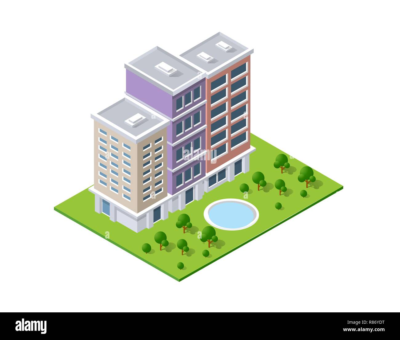 City concept isométrique des infrastructures urbaines hôtel. Bâtiment de l'illustration vectorielle et gratte-ciel collection d'éléments urbains, l'architecture de la maison, Illustration de Vecteur