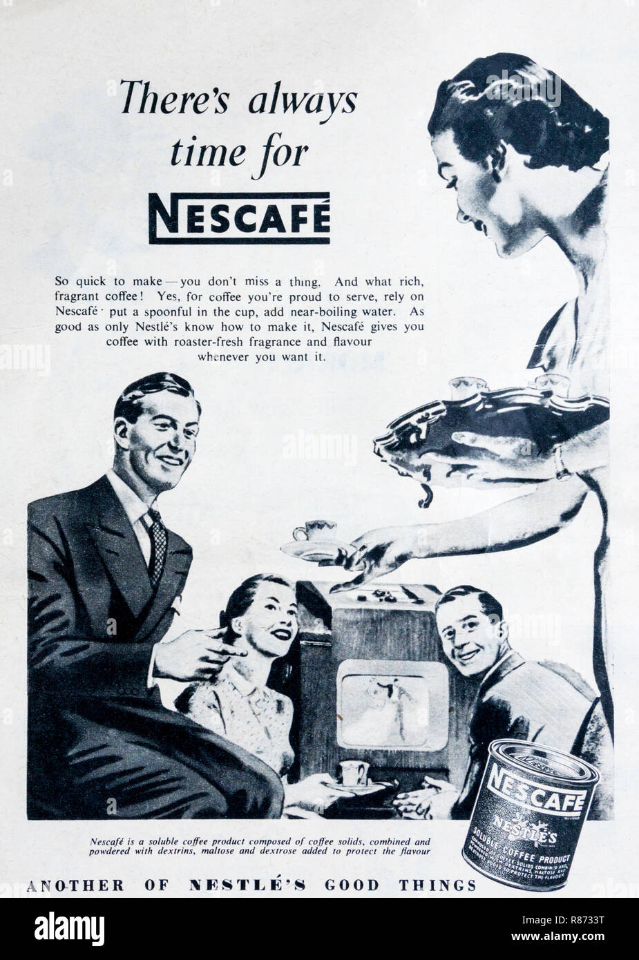 Années 1950 une publicité pour du café instantané Nescafé. Banque D'Images
