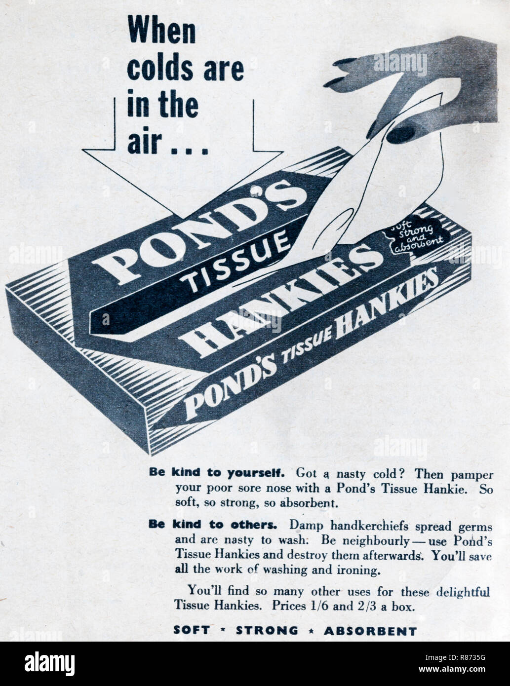 Années 1950 une publicité pour les mouchoirs en tissu de l'étang. Banque D'Images