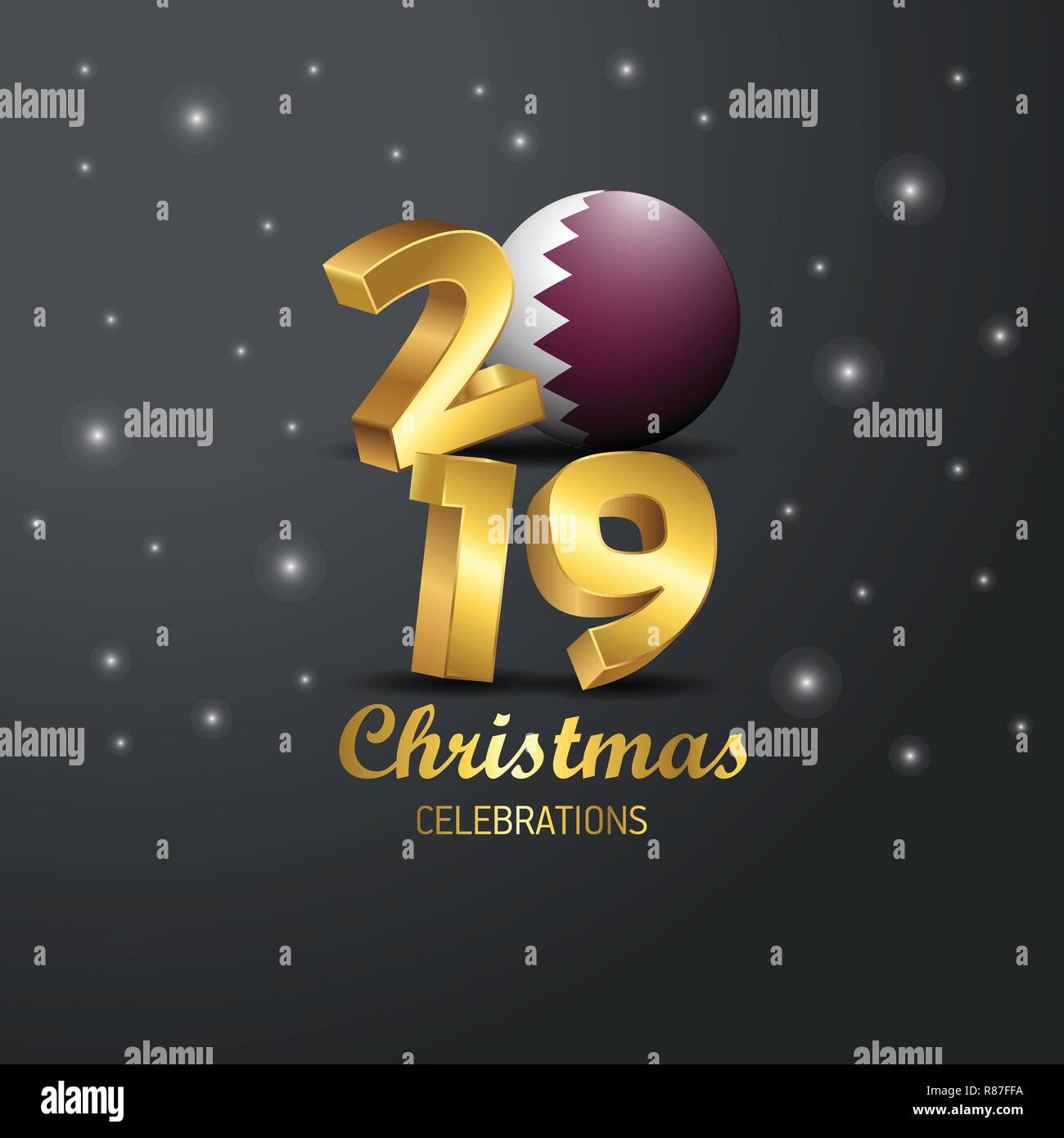 Drapeau Qatar 2019 Joyeux Noël la typographie. Nouvel An fête fond abstrait Illustration de Vecteur