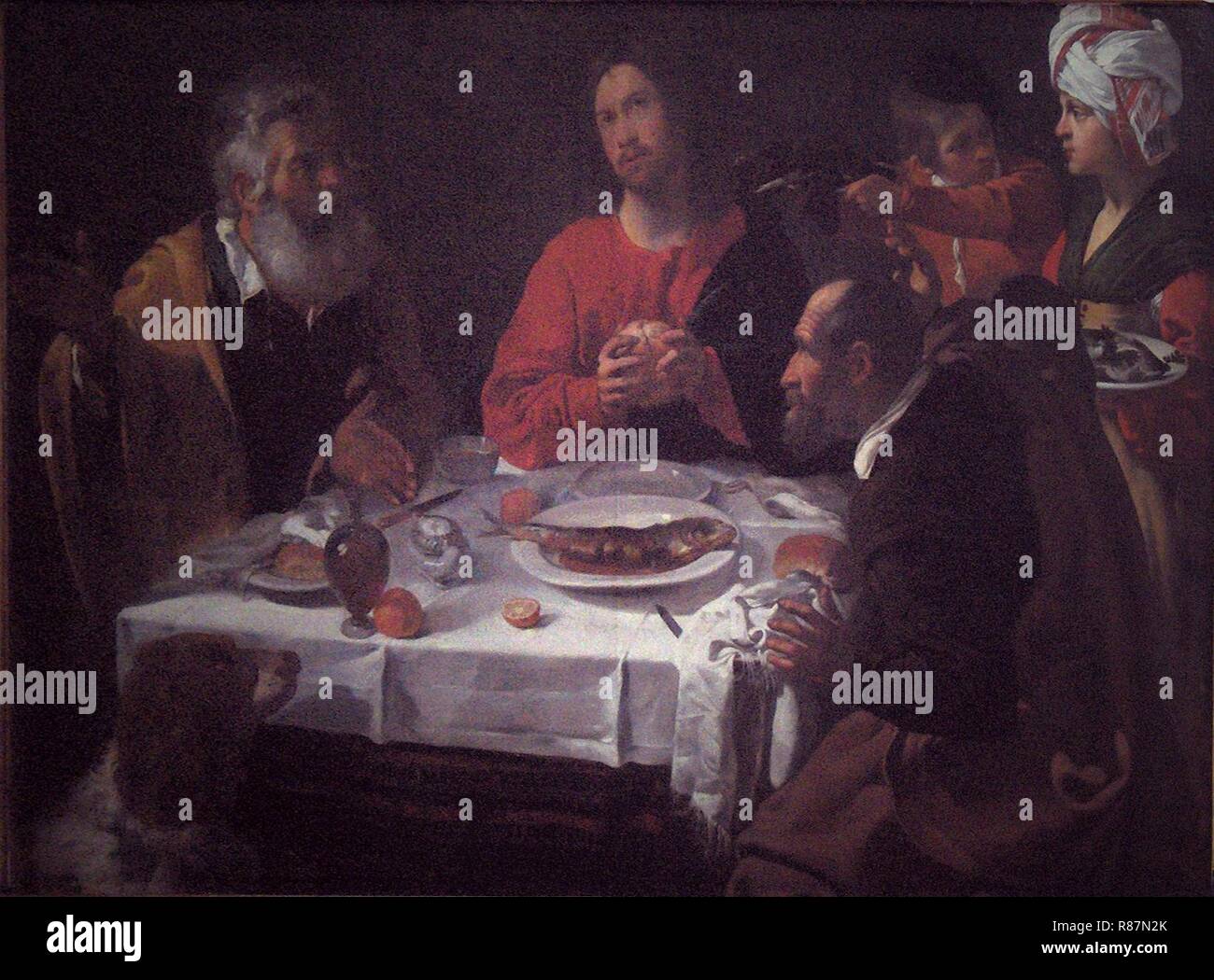Caravaggio.Le souper à Emmaüs. Banque D'Images