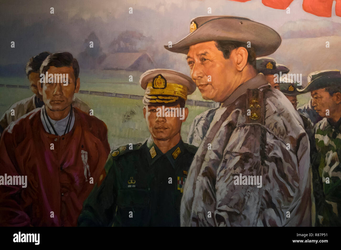Peinture militaire au Musée de l'élimination des drogues dans la région de Yangon, Myanmar. Banque D'Images