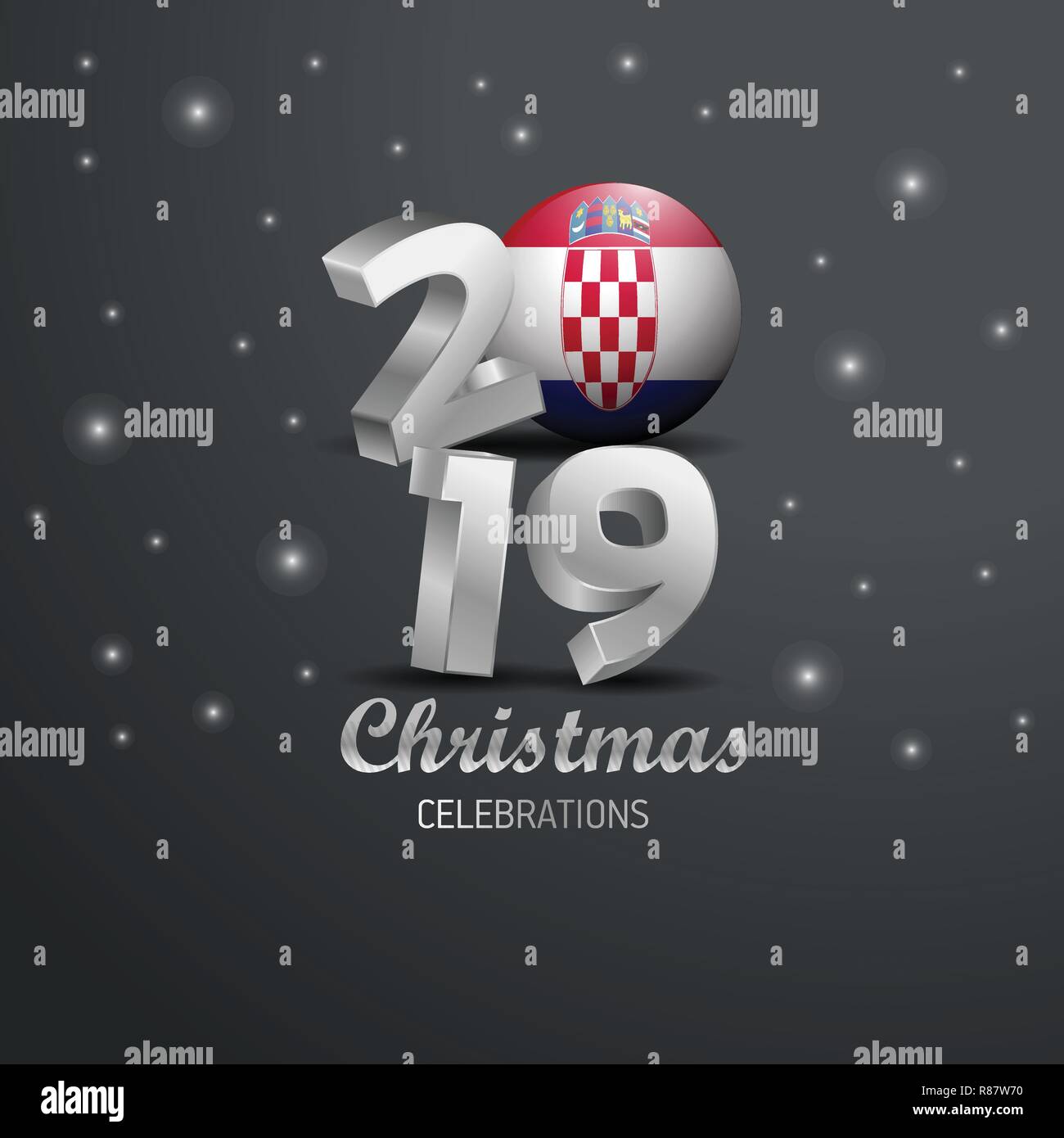 Drapeau Croatie 2019 Joyeux Noël la typographie. Nouvel An fête fond abstrait Illustration de Vecteur