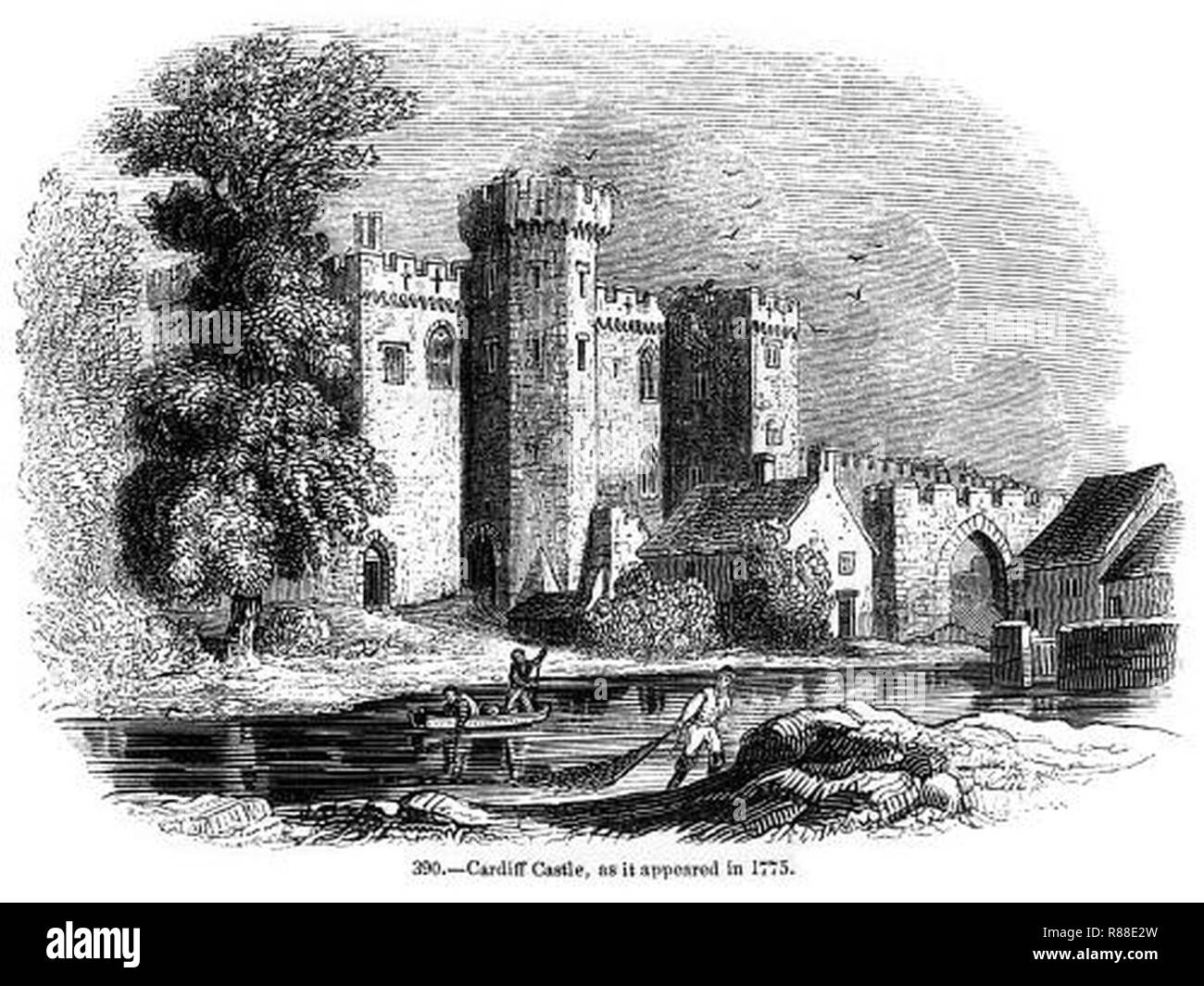 Le Château de Cardiff en 1775. Banque D'Images